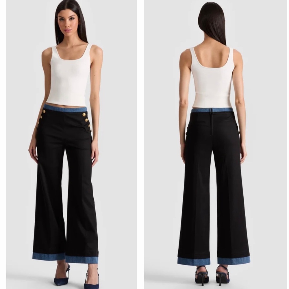 Alice + Olivia Narin Button Front Women’s Nautical Inspired Jeans Trouser Pant - Picture 3 of 10